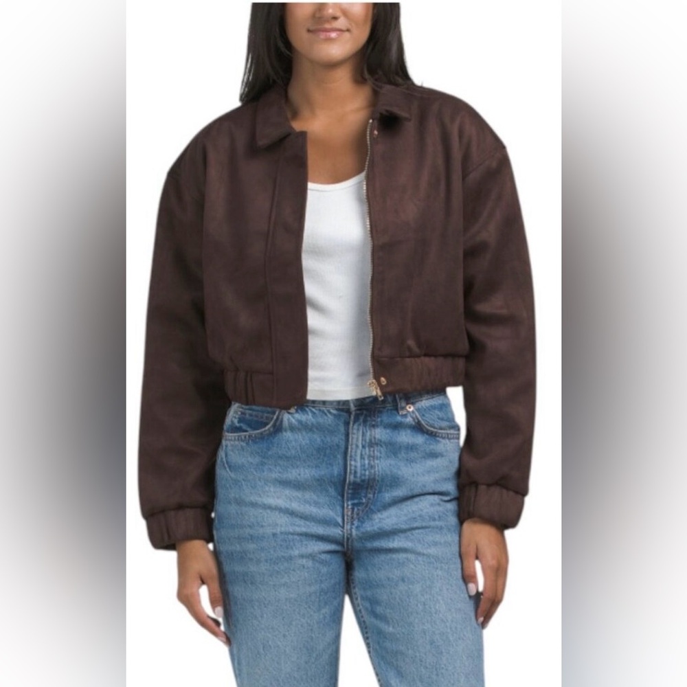 Women’s House of Harlow 1960 Cropped Faux Suede Jacket Size L brown - Picture 15 of 16